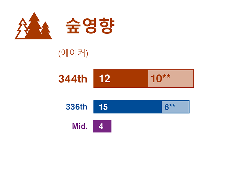 환경영향평가서 초안에서 연구한 세 가지 현장 대안에 대해 숲 영향을 비교한 그래픽